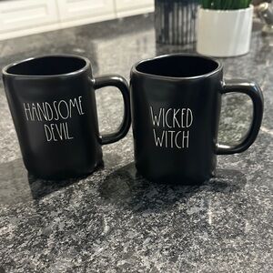 Rae Dunn Black Ceramic Mug Set - Handsome Devil & Wicked Witch